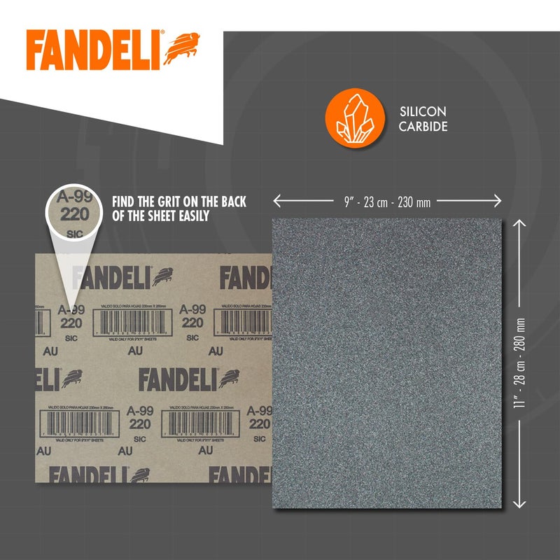 Fandeli | Waterproof Sandpaper | Assorted Grits (220, 320, 400) | 50 Sheets of 23 x 28 cm | Waterproof Car Sandpaper | Sanding Paint | Sanding Varnish - Image 3